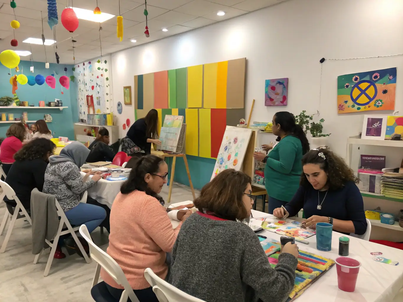 A dynamic image of participants engaging in a workshop or activity organized by LE SAINT ROCH, demonstrating active involvement and learning. The scene reflects the organization's commitment to providing educational and enriching experiences.