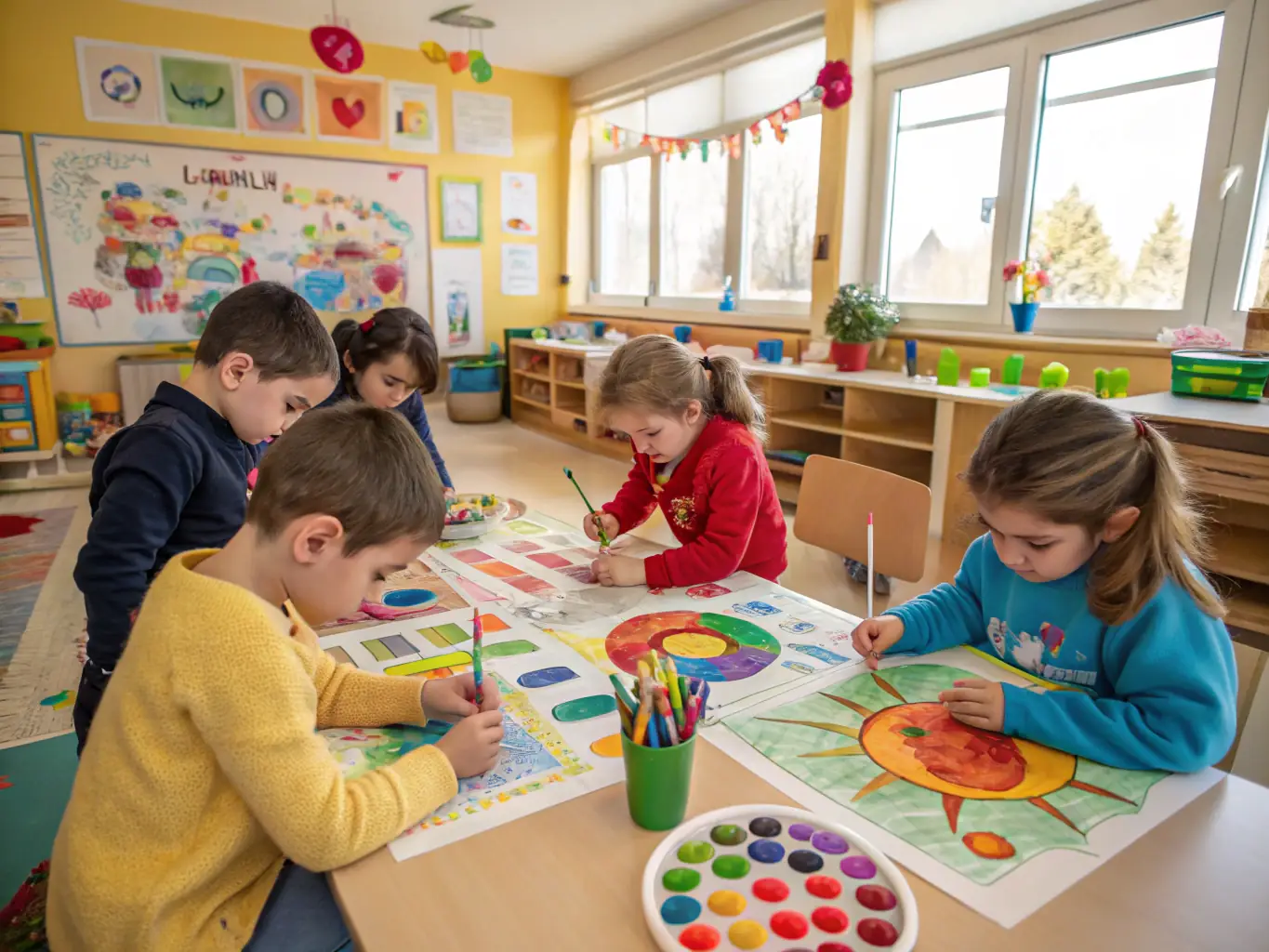 A heartwarming image of children participating in an art workshop organized by LE SAINT ROCH, highlighting the organization's commitment to nurturing creativity and providing educational opportunities for young people.